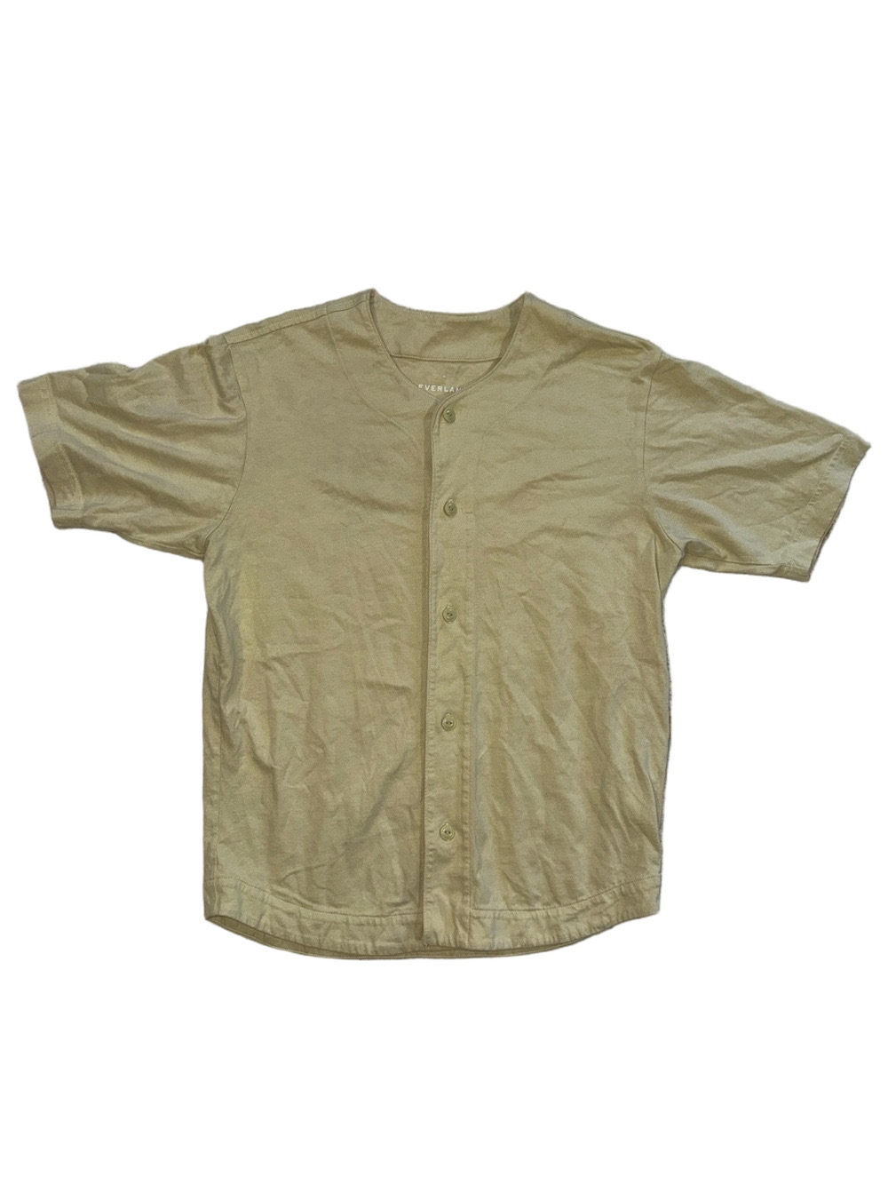 Everlane Men's Stone Yellow Baseball Tee Button Front Boxy XS